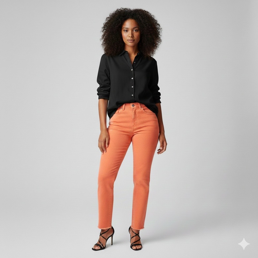 Sami‎ Miro Vintage EXP Jeans Orange High Waisted Raw Hem Straight Leg Women 29